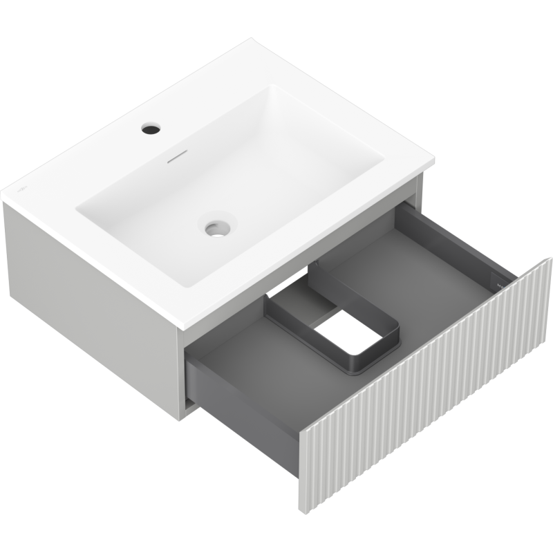 Mexen Rivel mueble de baño de 60 cm con lavabo Otis, 1 cajón, acanalado, gris mate/blanco mate - 91A20-06023-1-BF62-W18M01