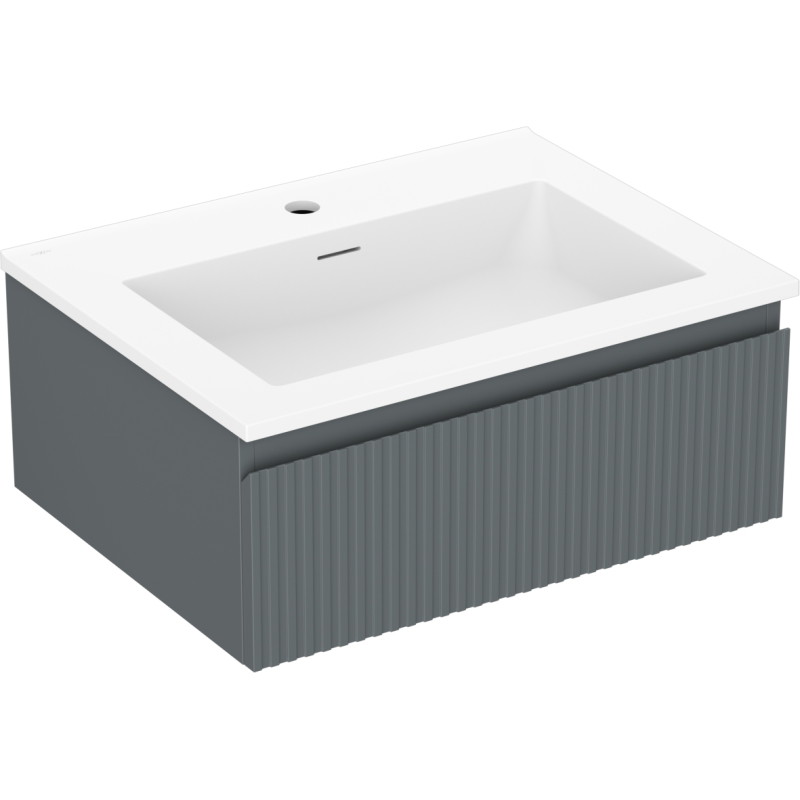 Mexen Rivel badkamerkast 60 cm met wastafel Otis, 1 lade, geribbeld, grafiet mat/wit mat - 91A20-06023-1-BF66-W18M01