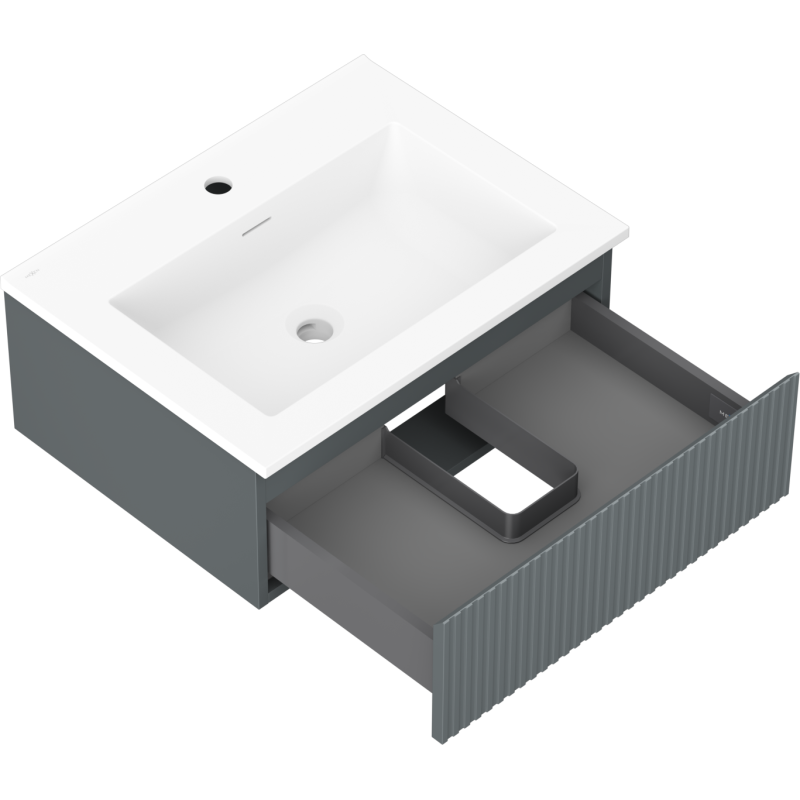 Mexen Rivel armadietto da bagno 60 cm con lavabo Otis, 1 cassetto, scanalato, grafite opaco/bianco opaco