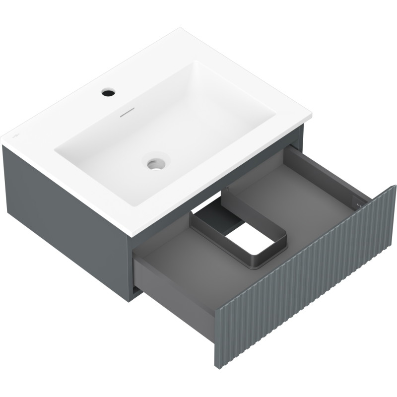 Mexen Rivel mueble de baño de 60 cm con lavabo Otis, 1 cajón, ranurado, grafito mate/blanco mate - 91A20-06023-1-BF66-W18M01