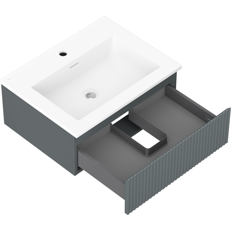 Mexen Rivel szafka łazienkowa 60 cm z umywalką Otis, 1 szuflada, ryflowana , grafit mat/biała mat - 91A20-06023-1-BF66-W18M01