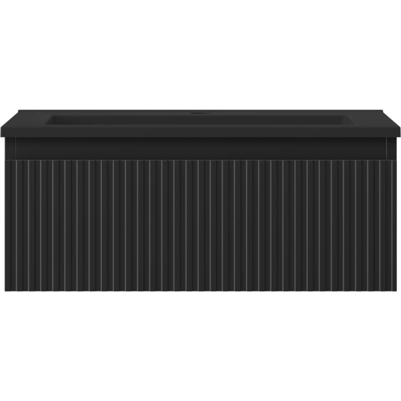 Mexen Rivel 60 cm bathroom cabinet with Otis sink, 1 drawer, fluted, matte black - 91A20-06023-1-BF71-W18M71