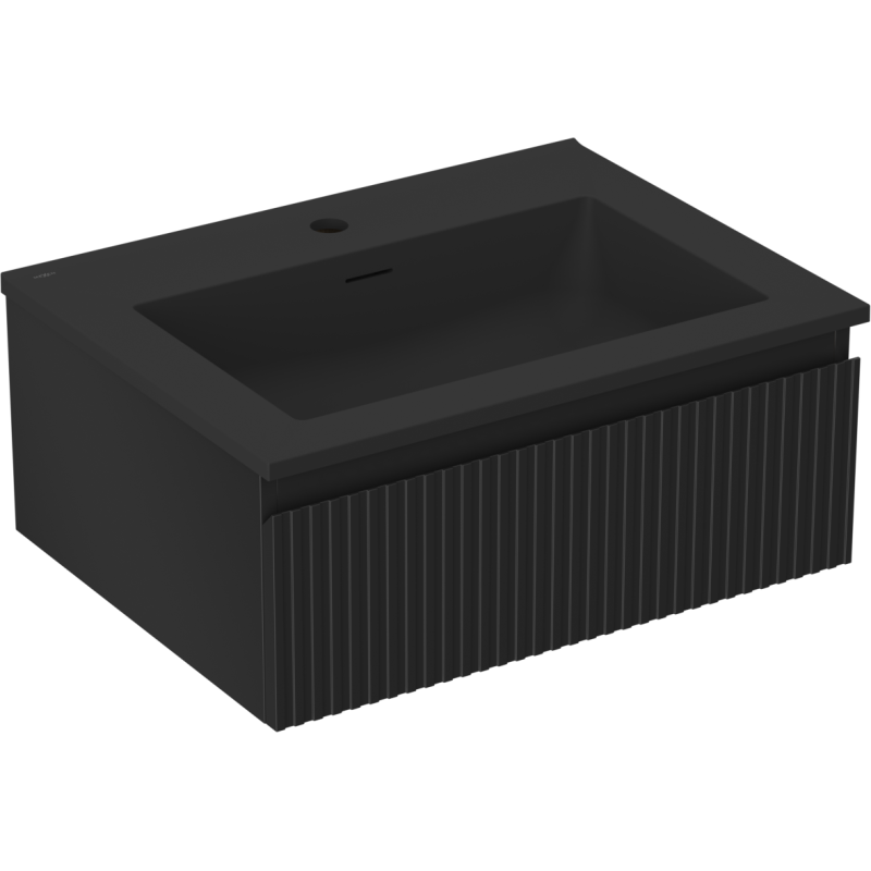 Mexen Rivel badkamerkast 60 cm met wastafel Otis, 1 lade, geribbeld, zwart mat - 91A20-06023-1-BF71-W18M71
