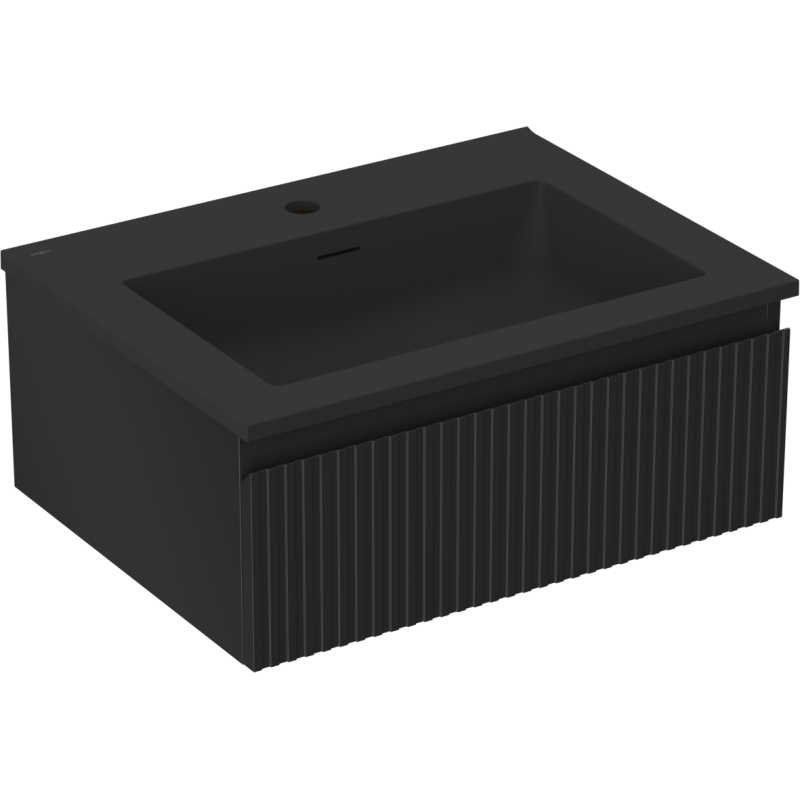 Mexen Rivel gabinete de baño 60 cm con lavabo Otis, 1 cajón, ranurado, negro mate - 91A20-06023-1-BF71-W18M71