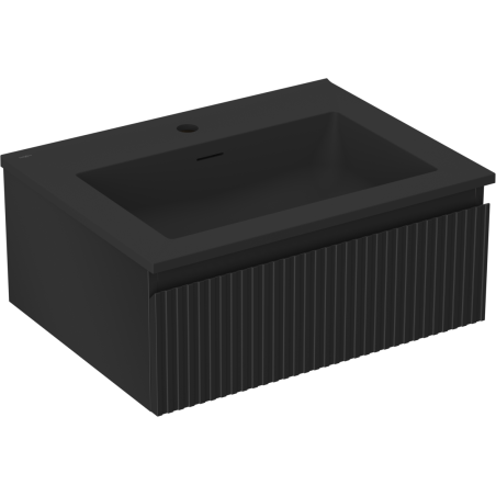 Mexen Rivel badkamerkast 60 cm met wastafel Otis, 1 lade, geribbeld, zwart mat - 91A20-06023-1-BF71-W18M71