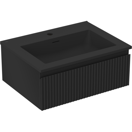 Mexen Rivel meuble de salle de bain 60 cm avec lavabo Otis, 1 tiroir, rainuré, noir mat - 91A20-06023-1-BF71-W18M71