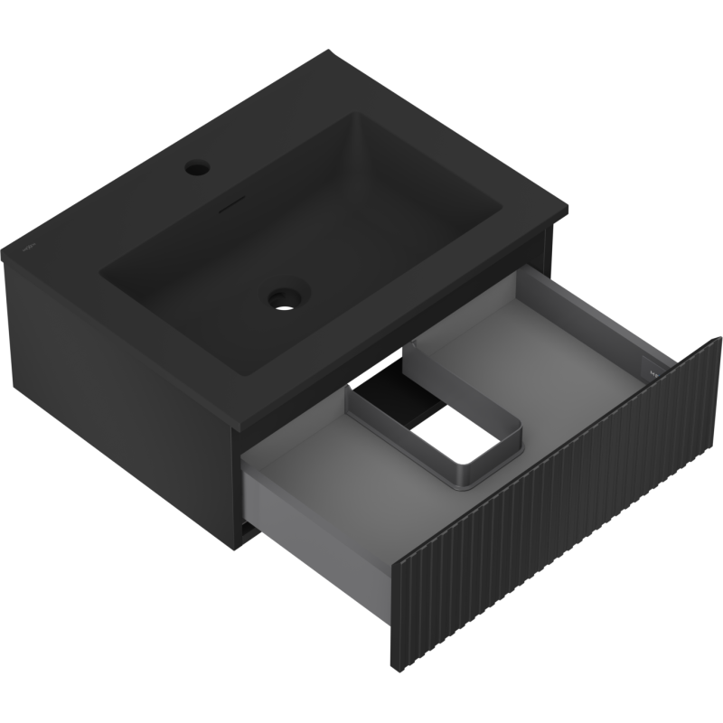 Mexen Rivel Badezimmer-Unterschrank 60 cm mit Waschbecken Otis, 1 Schublade, gerillt, schwarz matt - 91A20-06023-1-BF71-W18M71