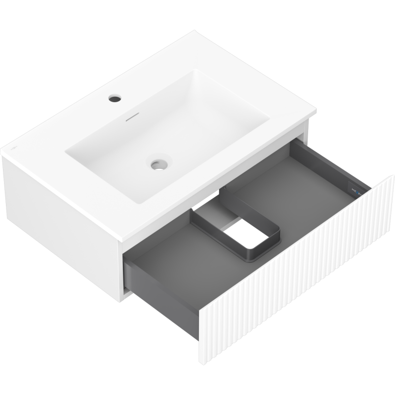 Mexen Rivel mobile da bagno 70 cm con lavabo Otis, 1 cassetto, scanalato, bianco opaco - 91A20-07023-1-BF01-W18M01