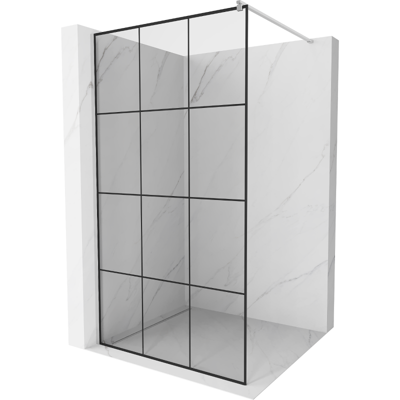 Mexen Kioto Duschwand Walk-in 100 x 200 cm, schwarzes Gitter 8 mm, Chrom - 800-100-101-01-77
