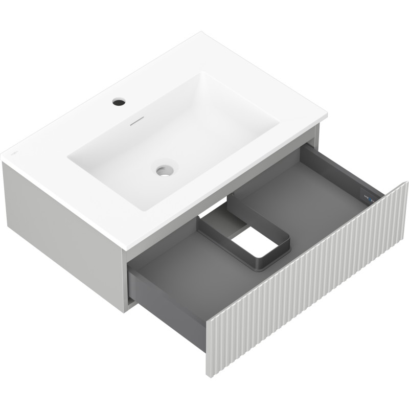 Mexen Rivel armoire de salle de bains 70 cm avec lavabo Otis, 1 tiroir, rainurée, gris mat/blanc mat