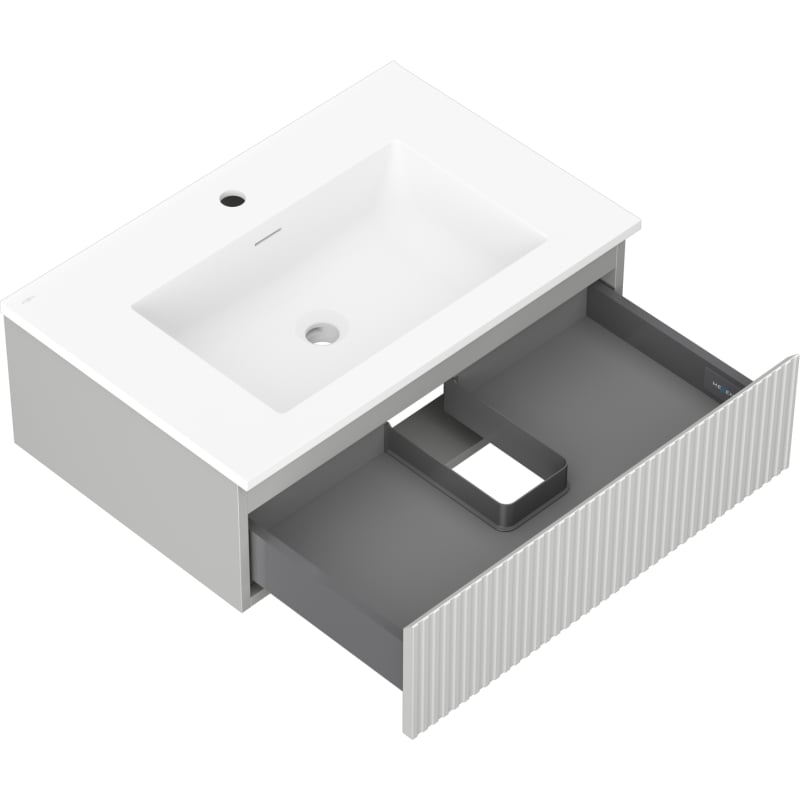 Mexen Rivel bathroom cabinet 70 cm with Otis sink, 1 drawer, fluted, gray matte/white matte - 91A20-07023-1-BF62-W18M01