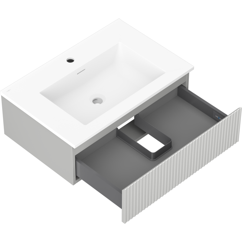 Mexen Rivel mobiletto da bagno 70 cm con lavabo Otis, 1 cassetto, scanalato, grigio opaco/bianco opaco