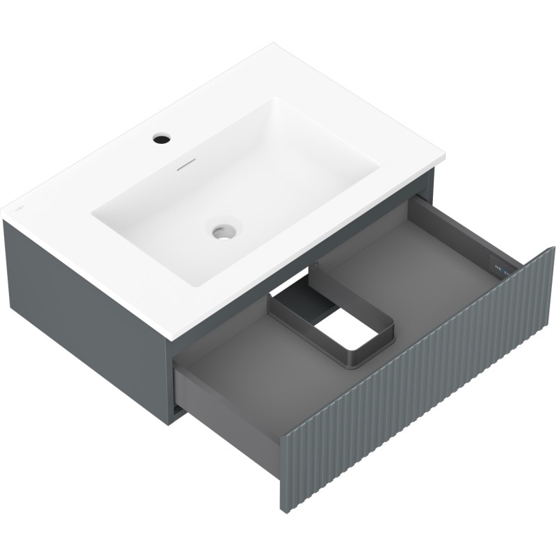 Mexen Rivel badkamerkast 70 cm met wastafel Otis, 1 lade, geribbeld, grafiet mat/wit mat - 91A20-07023-1-BF66-W18M01