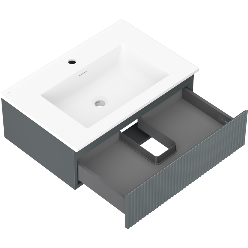 Mexen Rivel kylpyhuonekaappi 70 cm altaalla Otis, 1 laatikko, uurrettu, grafiitti matta/valkoinen matta