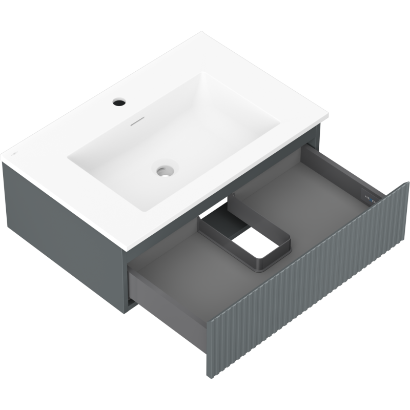 Mexen Rivel mobiletto da bagno 70 cm con lavabo Otis, 1 cassetto, scanalato, grafite opaco/bianco opaco