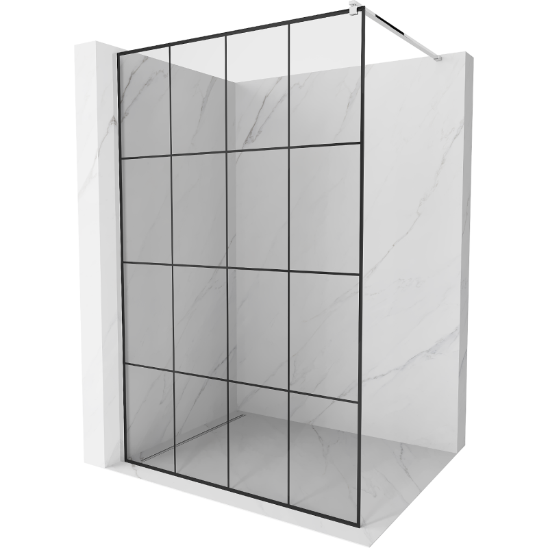Mexen Kioto parede de duche Walk-in 140 x 200 cm, grade preta 8 mm, cromada - 800-140-101-01-77