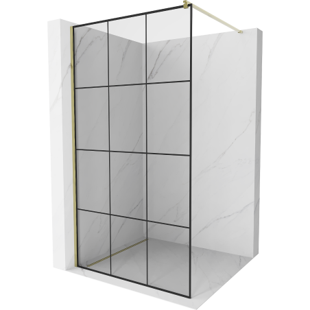 Mexen Kioto Duschwand Walk-in 100 x 200 cm, schwarzes Gitter 8 mm, gold - 800-100-101-50-77