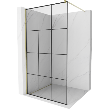 Mexen Kioto walk-in douchewand 100 x 200 cm, zwart raster 8 mm, goud - 800-100-101-50-77