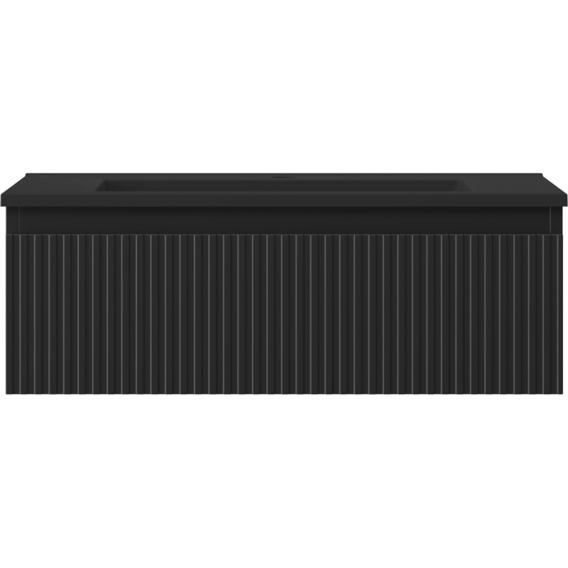 Mexen Rivel 70 cm bathroom cabinet with Otis sink, 1 drawer, fluted, black matte - 91A20-07023-1-BF71-W18M71