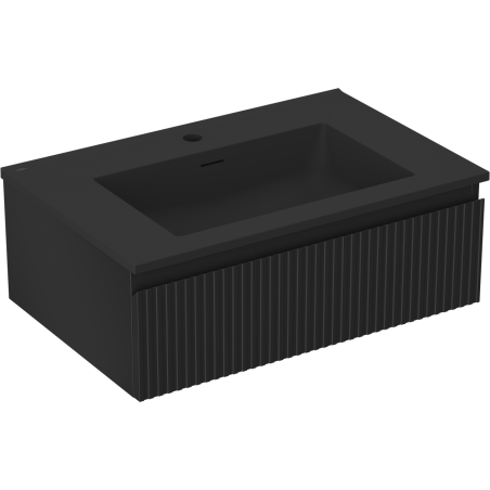 Mexen Rivel meuble de salle de bain 70 cm avec lavabo Otis, 1 tiroir, rainuré, noir mat - 91A20-07023-1-BF71-W18M71