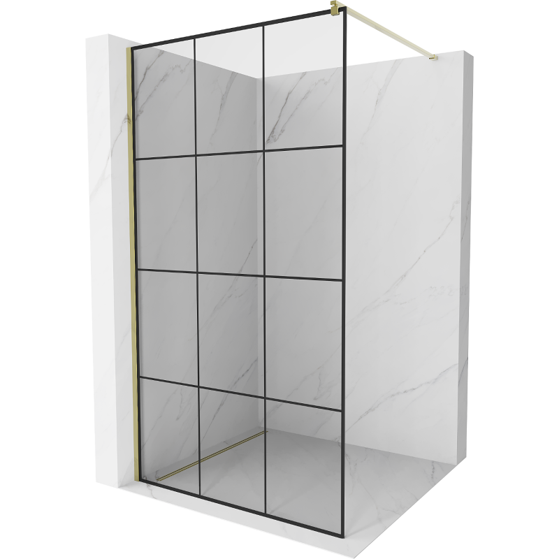Mexen Kioto parede de chuveiro Walk-in 110 x 200 cm, grelha preta 8 mm, dourada - 800-110-101-50-77