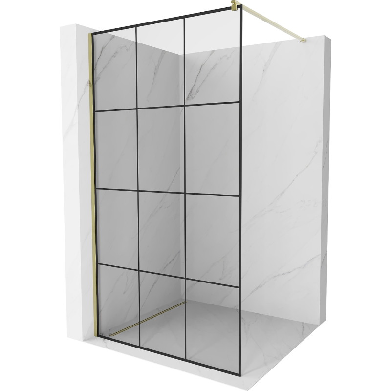 Mexen Kioto Stijena za tuširanje Walk-in 110 x 200 cm, crna rešetka 8 mm, zlatna - 800-110-101-50-77