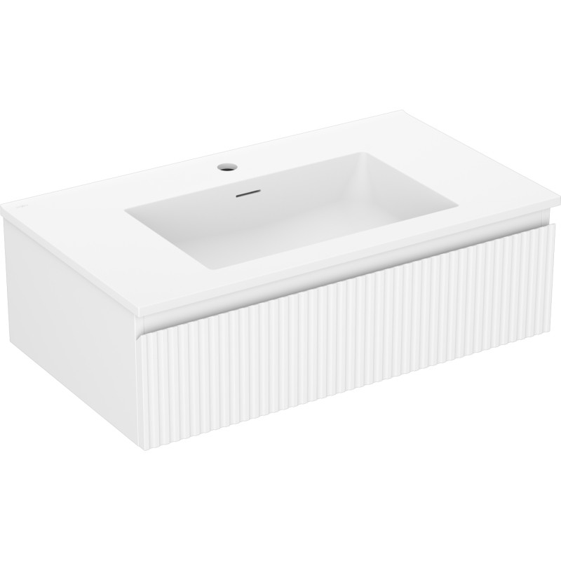 Mexen Rivel armario de baño de 80 cm con lavabo Otis, 1 cajón, ranurado, blanco mate - 91A20-08023-1-BF01-W18M01