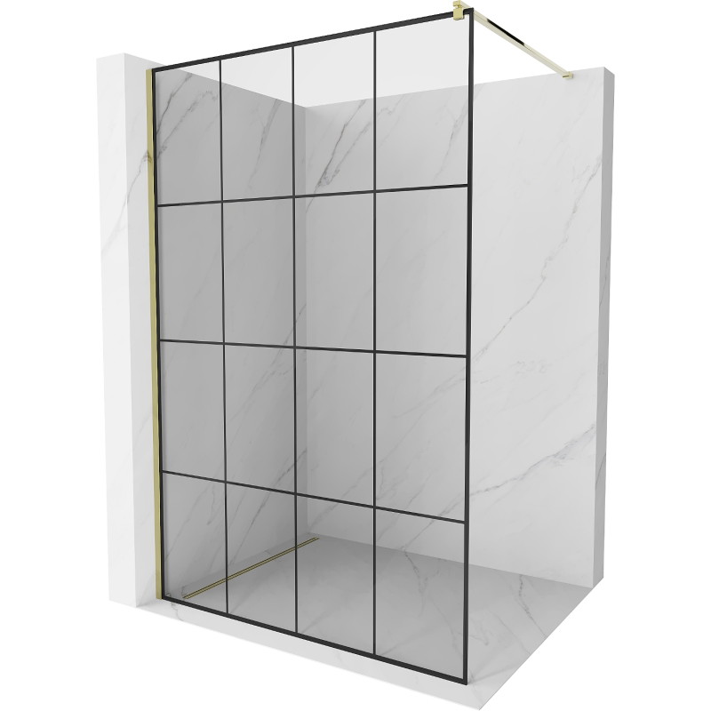 Mexen Kioto tuš stijena Walk-in 130 x 200 cm, crna mreža 8 mm, zlatna - 800-130-101-50-77