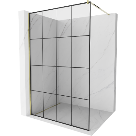 Mexen Kioto ścianka prysznicowa Walk-in 130 x 200 cm, czarna kratka 8 mm, złota - 800-130-101-50-77