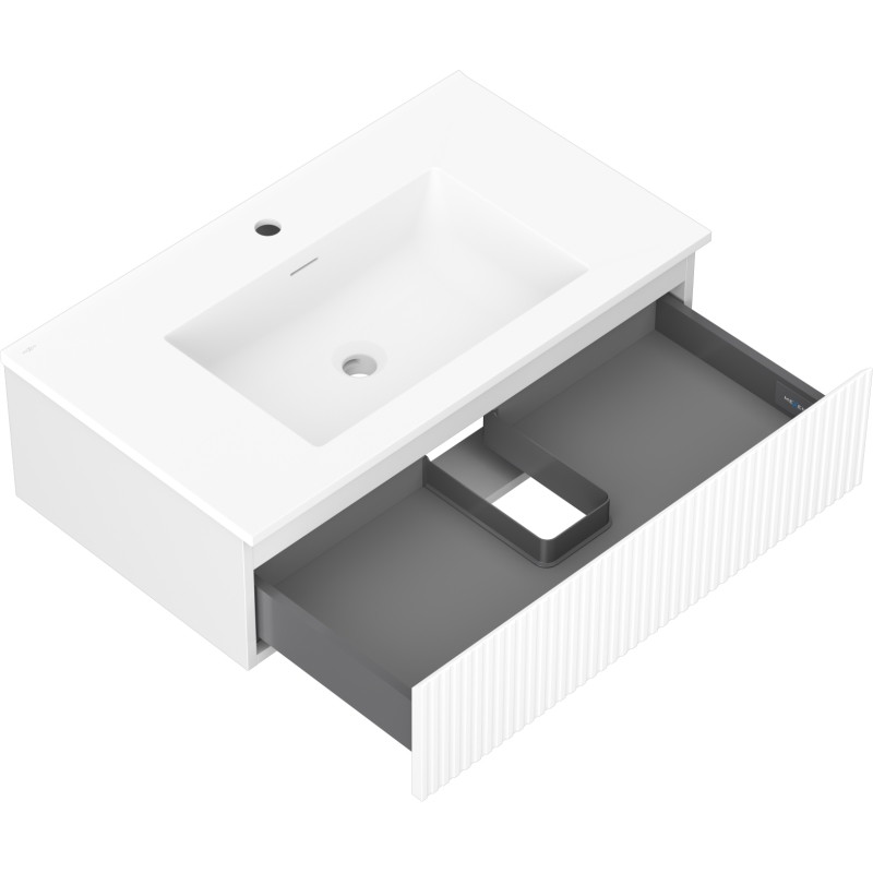 Mexen Rivel 80 cm Badezimmerunterschrank mit Waschbecken Otis, 1 Schublade, geriffelt, weiß matt - 91A20-08023-1-BF01-W18M01