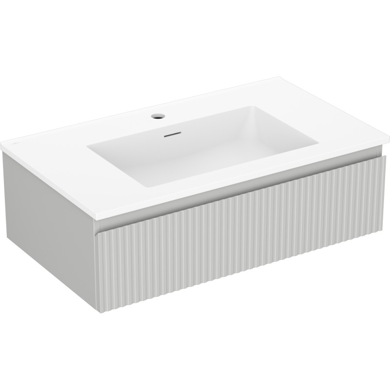 Mexen Rivel armario de baño de 80 cm con lavabo Otis, 1 cajón, acanalado, gris mate/blanco mate - 91A20-08023-1-BF62-W18M01