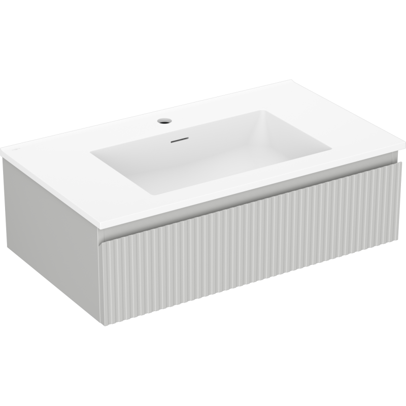 Mexen Rivel Badezimmerschrank 80 cm mit Waschbecken Otis, 1 Schublade, gerillt, grau matt/weiß matt - 91A20-08023-1-BF62-W18M01