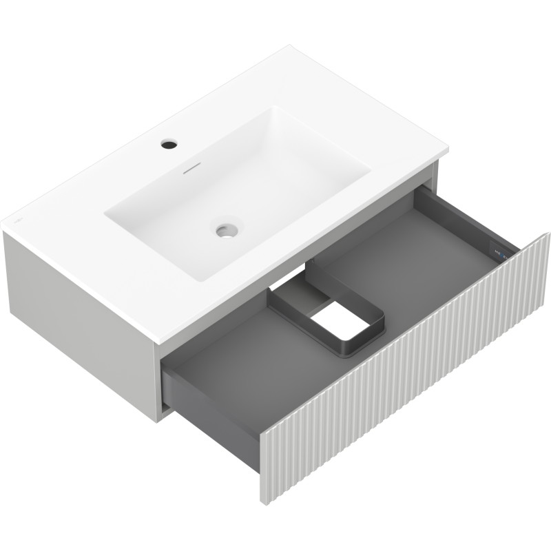 Mexen Rivel armario de baño de 80 cm con lavabo Otis, 1 cajón, acanalado, gris mate/blanco mate - 91A20-08023-1-BF62-W18M01