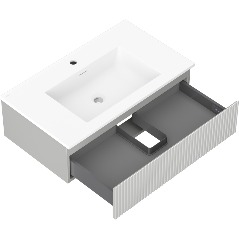 Mexen Rivel armário de casa de banho 80 cm com lavatório Otis, 1 gaveta, canelado, cinza mate/branco mate