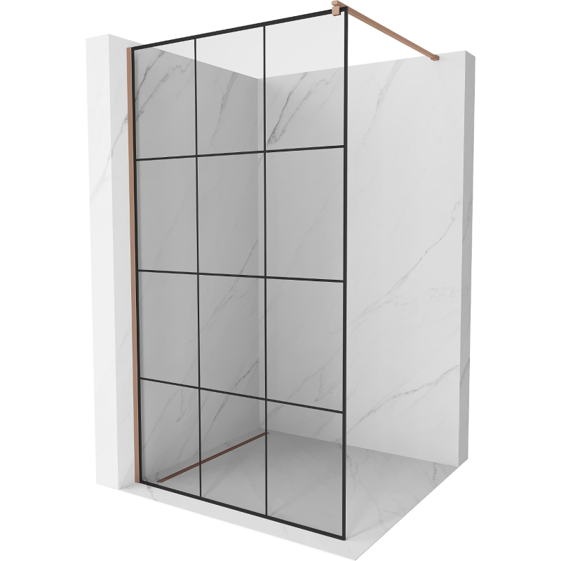 Mexen Kioto inloopdouchewand 100 x 200 cm, zwart raster 8 mm, roze goud - 800-100-101-60-77