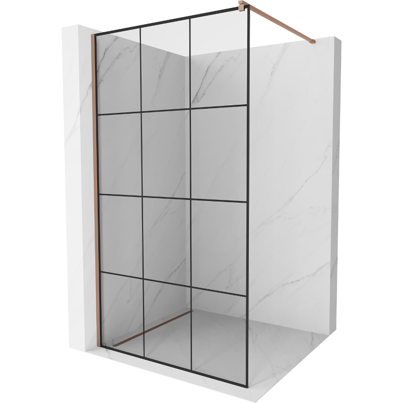 Mexen Kioto ścianka prysznicowa Walk-in 100 x 200 cm, czarna kratka 8 mm, różowe złoto - 800-100-101-60-77