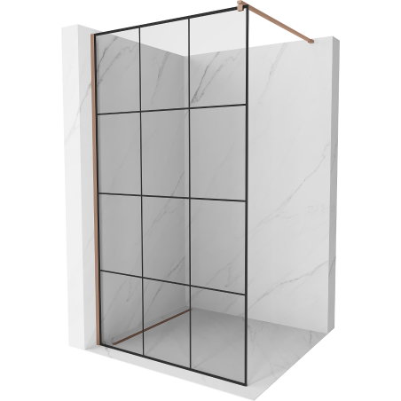 Mexen Kioto ścianka prysznicowa Walk-in 110 x 200 cm, czarna kratka 8 mm, różowe złoto - 800-110-101-60-77