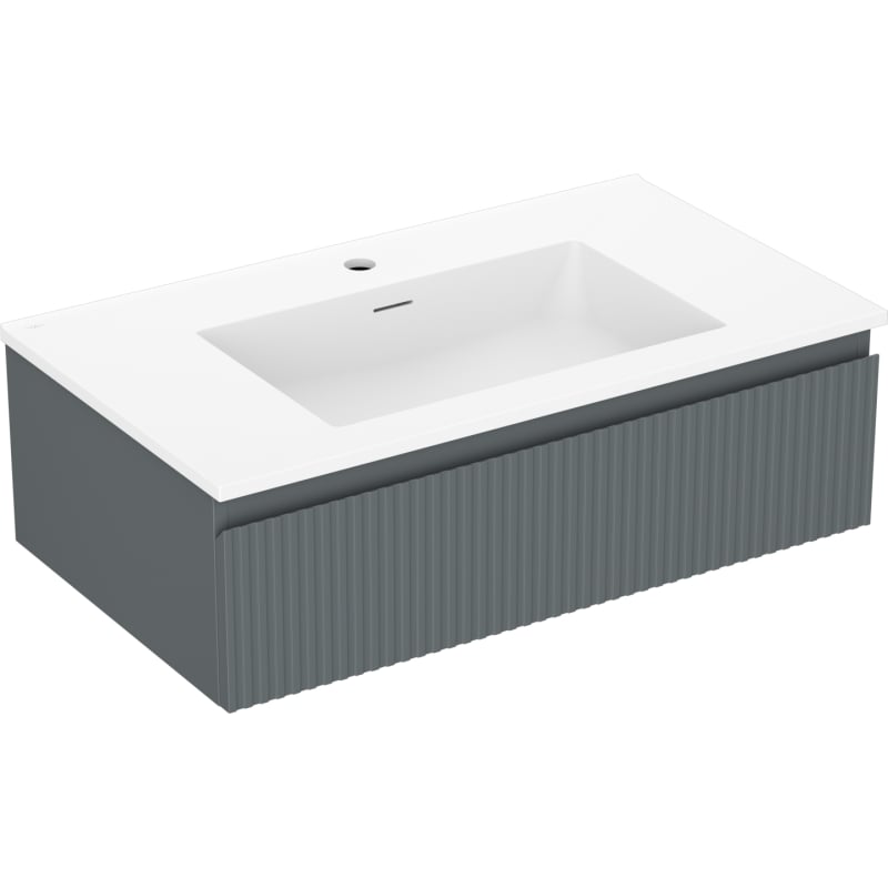 Mexen Rivel bathroom cabinet 80 cm with sink Otis, 1 drawer, grooved, matte graphite/white matte - 91A20-08023-1-BF66-W18M01