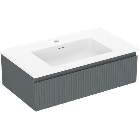 Mexen Rivel mobiletto da bagno 80 cm con lavabo Otis, 1 cassetto, scanalato, grafite opaco/bianco opaco