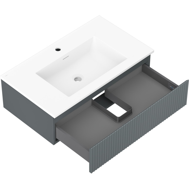 Mexen Rivel armario de baño de 80 cm con lavabo Otis, 1 cajón, estriado, grafito mate/blanco mate - 91A20-08023-1-BF66-W18M01