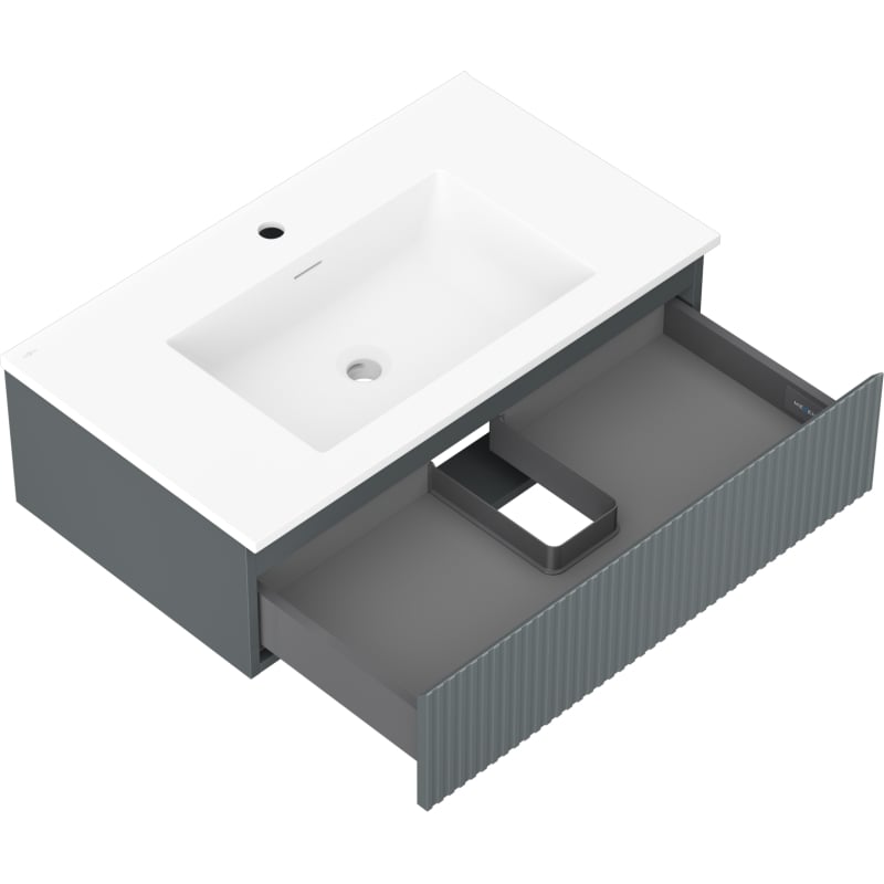 Mexen Rivel bathroom cabinet 80 cm with sink Otis, 1 drawer, grooved, matte graphite/white matte - 91A20-08023-1-BF66-W18M01
