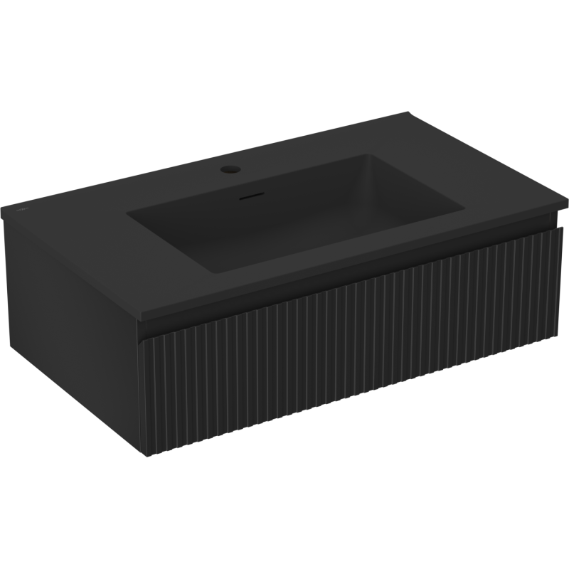 Mexen Rivel gabinete de baño 80 cm con lavabo Otis, 1 cajón, ranurado, negro mate - 91A20-08023-1-BF71-W18M71
