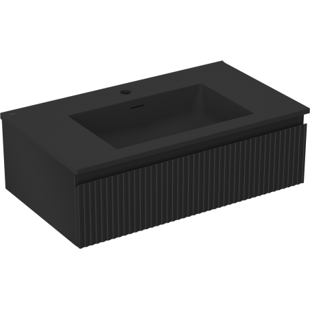 Mexen Rivel Badezimmerschrank 80 cm mit Waschbecken Otis, 1 Schublade, geriffelt, schwarz matt - 91A20-08023-1-BF71-W18M71