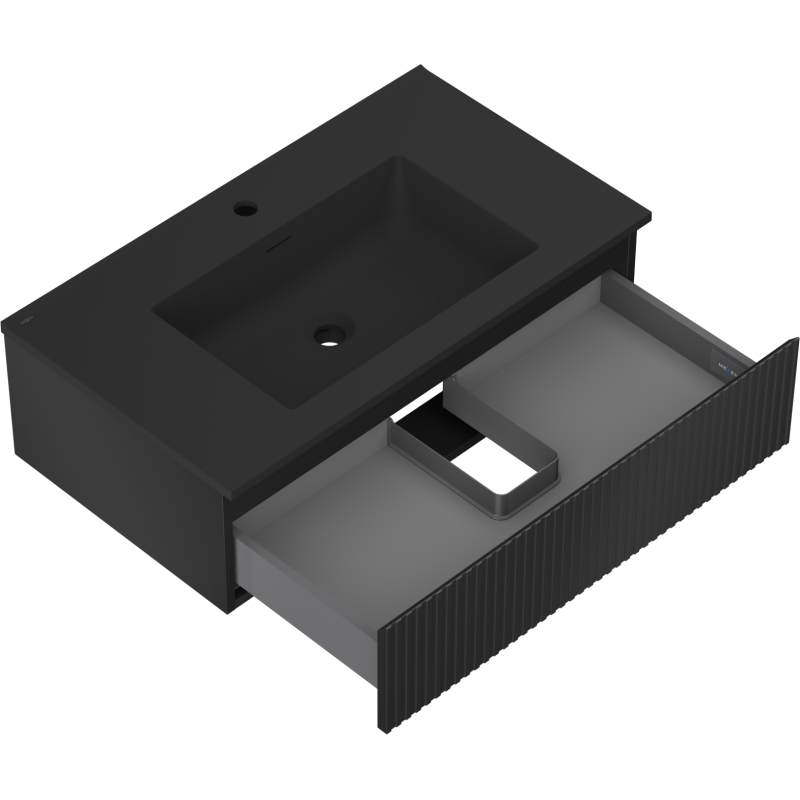 Mexen Rivel gabinete de baño 80 cm con lavabo Otis, 1 cajón, ranurado, negro mate - 91A20-08023-1-BF71-W18M71