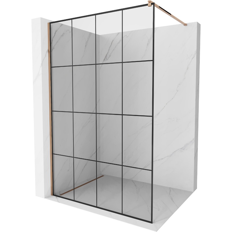 Mexen Kioto ścianka prysznicowa Walk-in 140 x 200 cm, czarna kratka 8 mm, różowe złoto - 800-140-101-60-77