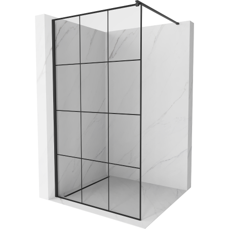 Mexen Kioto parede de duche Walk-in 100 x 200 cm, padrão quadriculado preto 8 mm, preto - 800-100-101-70-77