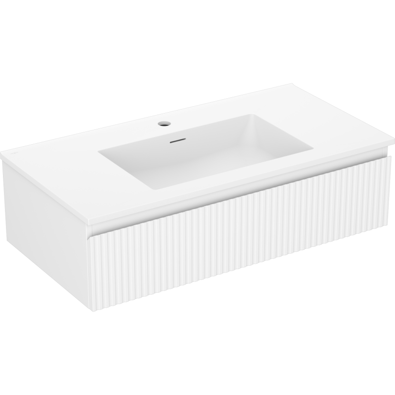 Mexen Rivel 90 cm Badezimmerschrank mit Waschbecken Otis, 1 Schublade, geriffelt, weiß matt - 91A20-09023-1-BF01-W18M01