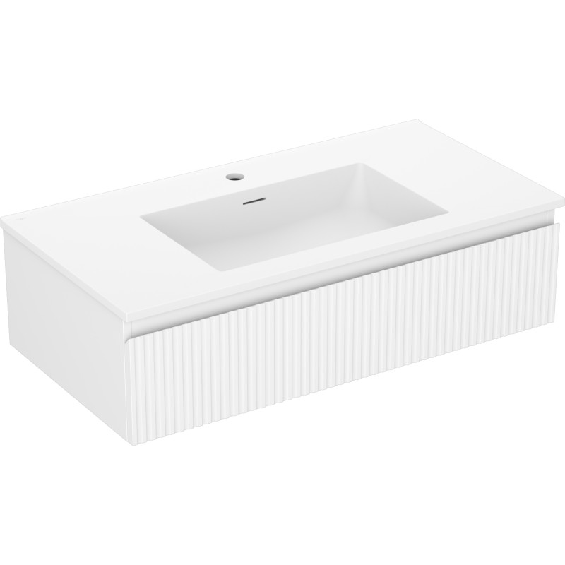 Mexen Rivel vannitoakapp 90 cm koos Otise valamuga, 1 sahtel, sooneline, valge matt - 91A20-09023-1-BF01-W18M01