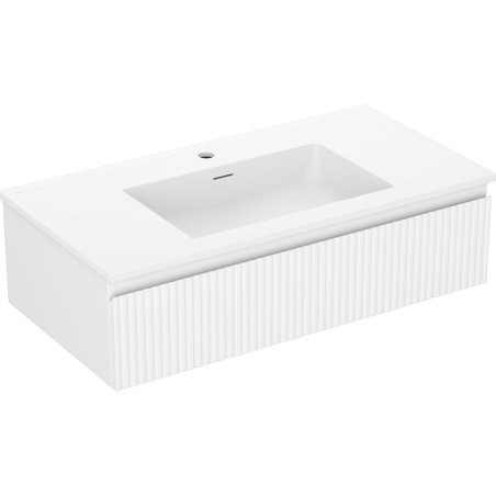 Mexen Rivel 90 cm Badezimmerschrank mit Waschbecken Otis, 1 Schublade, geriffelt, weiß matt - 91A20-09023-1-BF01-W18M01