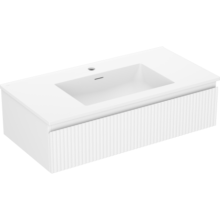 Mexen Rivel badkamerkast 90 cm met Otis wastafel, 1 lade, gegroefd, wit mat - 91A20-09023-1-BF01-W18M01